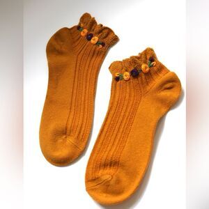 New floral handmade embroidered socks , yellow floral socks